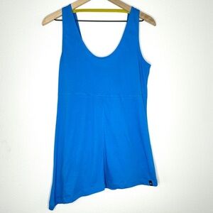 SATVA 100% Organic Cotton Tunic Tank Top Blue/Gold Asymmetrical Athleisure Sz M